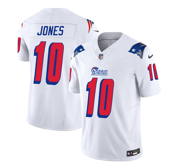 Men's New England Patriots #10 Mac Jones White 2023 F.U.S.E. Vapor Limited Football Stitched Jersey - Click Image to Close